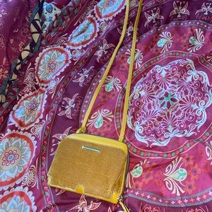 Mustard yellow velvet zip around crossbody bag